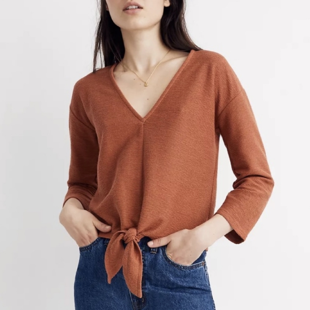Madewell Texture and Thread Burnt Orange Top with Front Tie | Size L